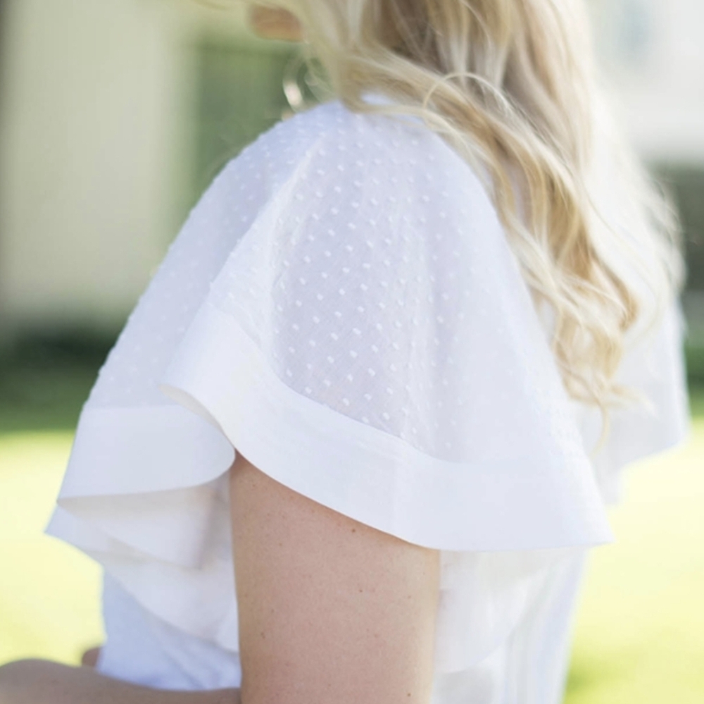 J. Crew White Swiss Dot Flounce Sleeve Mini Dress Size 4 - Picture 5 of 6